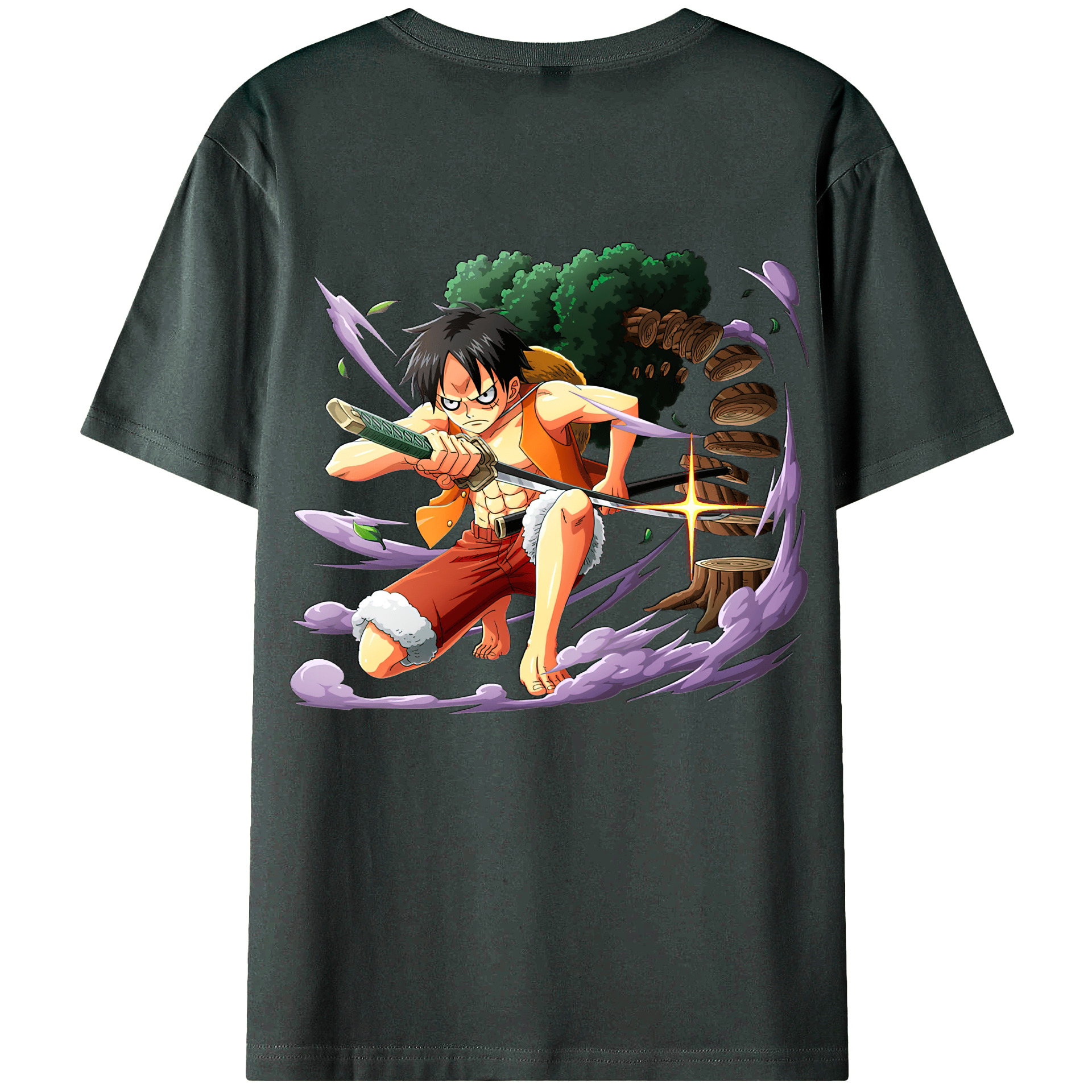 ワンピース モンキー・D・ルフィ ONE PIECE Monkey D. Luffy 綿100％ メンズ半袖Tシャツ（バックプリント） 通気性